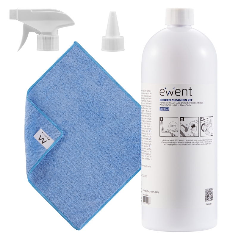 EW5680 | 1000ml Screen Cleaning Kit with 30x30cm Microfiber Cloth | Ewent | distributori informatica